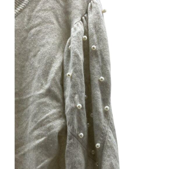 Autumn Cashmere Beige Gray Pearl Sleeve Puff Sweater M - Picture 5 of 6